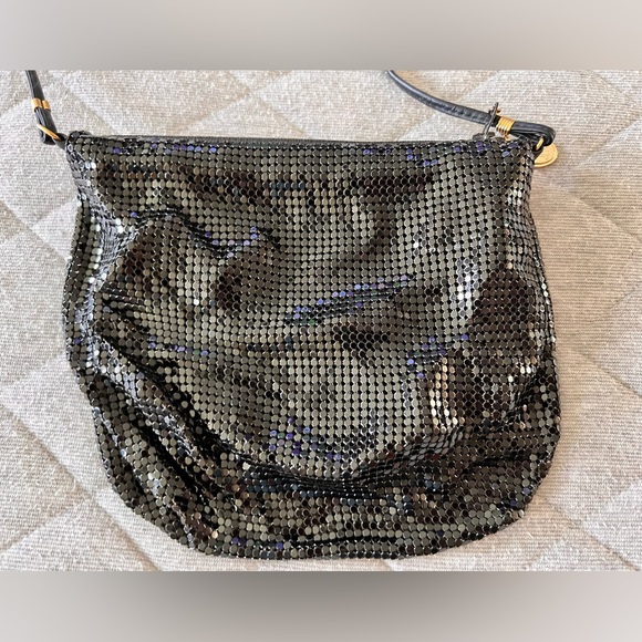 WHITING & DAVIS Black Mesh Crossbody Evening Bag Made in USA 1985 - Picture 5 of 5